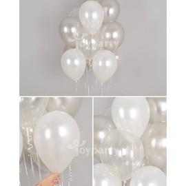 12 Inch Round Balloons, 30cm Balloons, Pearl White+Crystal Clear+Silver, Pack of 30