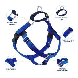 2 Hounds Design Freedom No Pull Dog Harness | Adjustable Gentle Comfortable Control for Easy Dog Walking |for Small Medium and Large Dogs | Made in USA | Leash Included | 1" LG Royal Blue