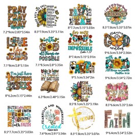 18PCS Small Size Jesus God Iron On Decals Thermal Transfer Stickers for Clothing Heat Press Decoration Appliqued，for T-Shirts Backpack Faith Iron On Transfers Vinyl Heat Press Sticker Design