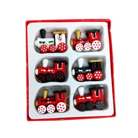 Toyvian Christmas Train Wooden Small Train Decoration Christmas Tree Pendant Children Toy Train Christmas New Year Decoration Pack of 6 (Red)