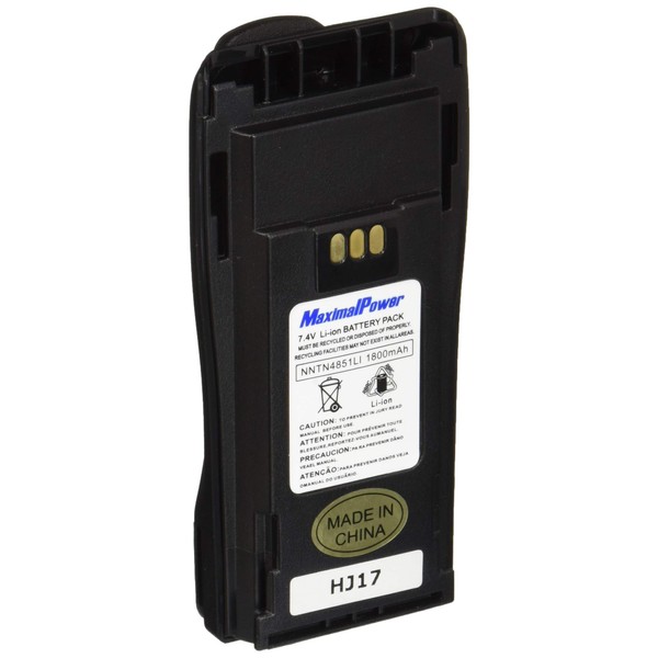 MaximalPower 2 Way Radio Battery Li-ion 1800mAh 7.4V for Motorola CP200, NNTN4851, Flat Fack with Belt Clip