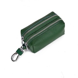Guolich Car Key Chain Bag Double Zipper Leather Protection Key Coin Holder Keyring with Transparent Window for Car Key Remote Control (Green)
