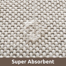 AMOAMI Chenille Bath Mat Super Absorbent Bathroom Mat Quick Dry Low Pile Bath Mats for Bathroom Washable Rubber Backed Bathroom Runners Fit Under Door, Front of Bathtub, Sink, Beige&White 17"x59"