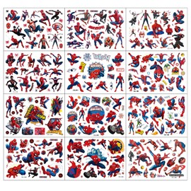 TUMAJI 12 Sheets Spider Men Temporary Tattoos Stickers, Waterproof Tattoos Cartoon Tattoos, Spider Men Theme Party Decorations Favors Tattoos Gifts for Adults Teens School Prizes Birthday Gift