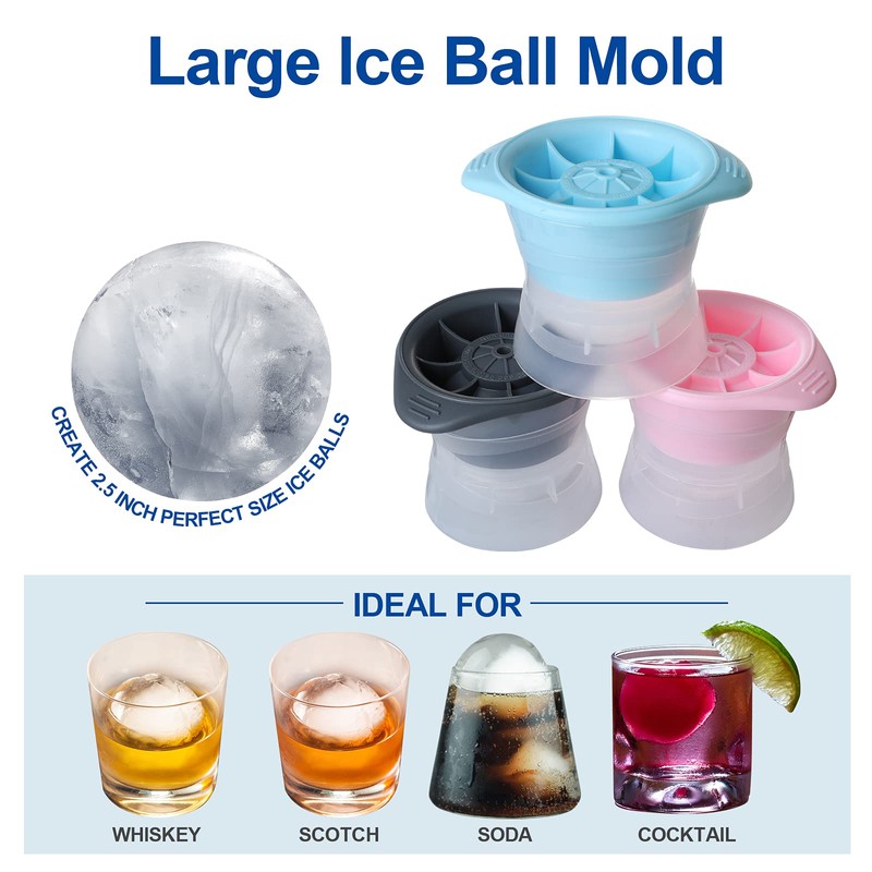 LINGLAN Ball Shaped Ice Cube Trays, 6 cm, Pack of