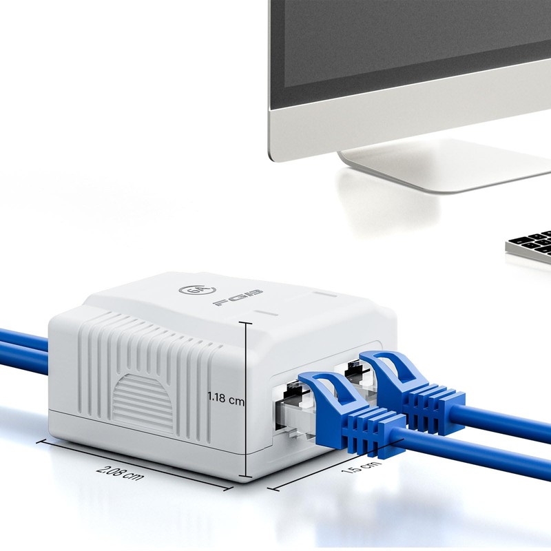 FGB 2x Cat6A Surface-Mounted Network Socket, 2 Port RJ45 Socket,