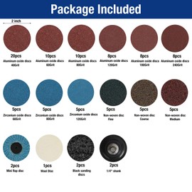 WORKPRO 101-pieces Sanding Discs Set, 2 inch Discs with 1/4 inch Holder, Surface Conditioning Disc for Die Grinder Surface Prep Strip Grind Polish Burr Finish Rust Paint Removal