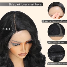 FABÉLLE Black Glueless Lace Front Wig wear and go for women Body Wave Synthetic Wig Beginner Friendly Natural Black 13x4x1 Transparent Lace-24inch