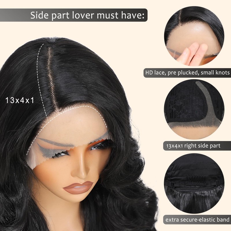 FABÉLLE Black Glueless Lace Front Wig wear and go for