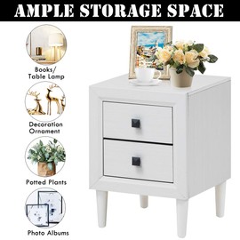 Giantex White Nightstand, Fully-Assembled 2-Drawer Bedside Tables with Solid Wood Legs for Bedroom, Modern Night Stand Side Table for Small Space Living Room