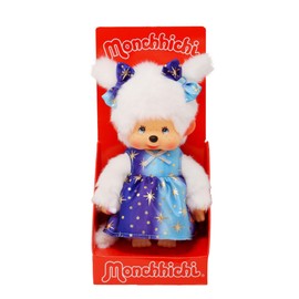 Sekiguchi 221240 Original Monchhichi Girl with Starlight Dress, Approx. 20 cm Cuddly Toy Made of Brown Plush