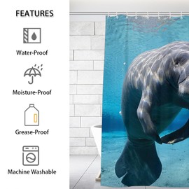 Pardick Sea Ocean Animal Manatee Shower Curtain, Waterproof Summer Shower Curtain Set with 12 Hooks, Polyester Fabric Shower Curtains for Bathroom, Bathtubs, Stalls, Home Decor, 72x72inch