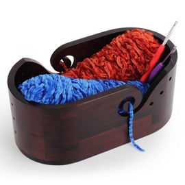 Coopay Elliptical Yarn Bowl Double with Large Capacity, Super Large Wooden Knitting Bowl for Wool, Smooth Yarn Bowl for Wool Large, Wooden Wool Bowl for Crochet and Knitting Project, 28.5 x 15.5 x 15