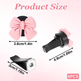Piriuuo 6 Pcs Pink Bow Car Air Vent Clips, Car Air Freshener Clips Cute Car Air Conditioning Outlet Clip for Car Interior Decoration Accessories Aesthetic Car Stuff for Women Girls