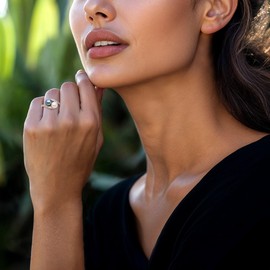 Ross-Simons 6-6.5mm Black and White Cultured Button Pearl and .13 ct. t.w. Diamond Bypass Ring in Sterling Silver. Size 6