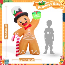 OurWarm 6FT Christmas Inflatable Outdoor Decoration, Gingerbread Inflatable Christmas Decorations Christmas Blow Up Yard Decorations with LEDs, Outdoor Christmas Inflatables for Indoor Lawn Xmas Decor