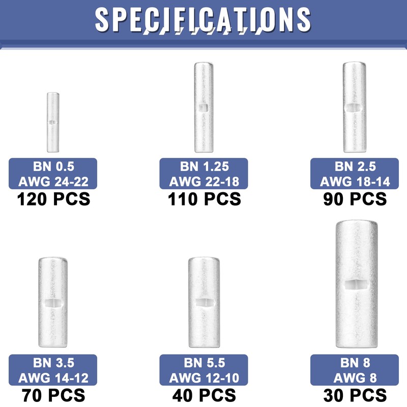 460PCS Non Insulated Butt Connectors Kit, Sopoby Butt Splice Connectors,