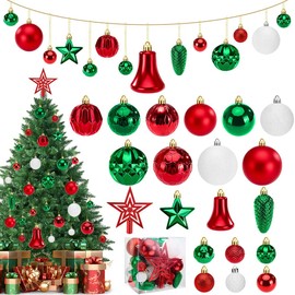 HomeChi Adornos de Esferas de Navidad 45PCS, Juego de Adornos para Arbol de Navidad, Kit de Inastillable para Arbol Colgante para Decoración de Arbol de Navidad, Verde Rojizo