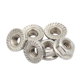 LBY 100pcs Flange Nuts, 10#-24 Serrated Flange Hex Lock Nuts, 304 Stainless Steel (Silver)