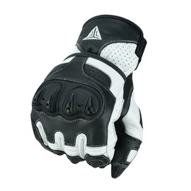 Cowhide Leather Motorcycle Gloves, Touring, Cruising, Palm & Knuckle Protection Motorbike Gloves for Men and Women (White-Black, X-Large)