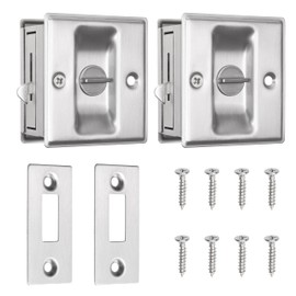 Eco-Fused Pocket Sliding Door Lock - Brushed Nickel Private Slider with Lock - Reversible - Compatible with Most Doors - Easy Grip - Doors with a Thickness of 1-3/8 Inch