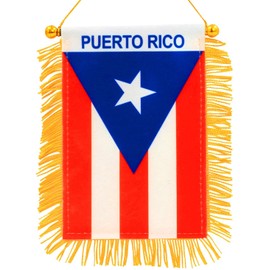 Puerto Rico Country Flag Mini Fringed Banner to Hang on Car Window