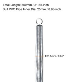 sourcing map PVC Pipe Bending Spring 21.5mm OD 550mm Long Zinc Plated Tube Bending Spring Pipe Bender Spring PVC Pipe Bender for PVC Pipe Bending Devices in Home Hydropower, Silver Tone