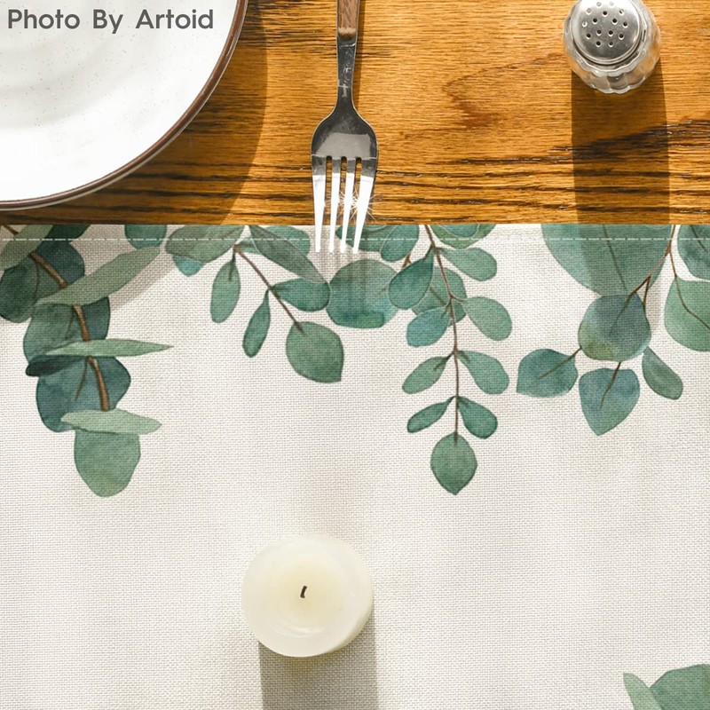 Artoid Mode Eucalyptus Leaves Summer Table Runner, Seasonal Spring Kitchen