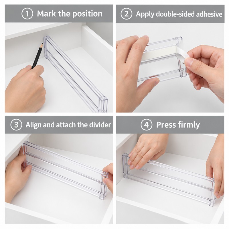 Adjustable Clear Drawer Dividers for Clothes, Kitchen Utensils & Office