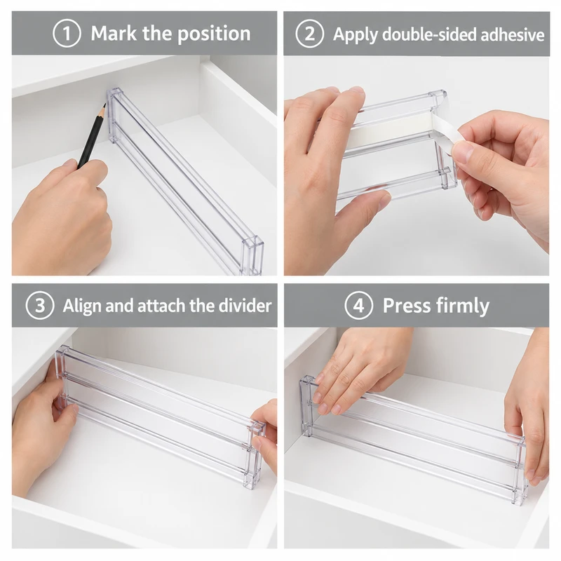 Adjustable Clear Drawer Dividers for Clothes, Kitchen Utensils & Office