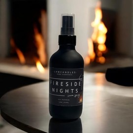 FIreside Nights Room and Linen Spray Musk Amber Cinnamon Made In USA Clean Ingredients Essential Oils Long Lasting Scent AIr Freshener Glass Bottle