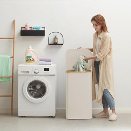 Lifewit 100L Laundry Basket with Lid, Clothes Hampers for Laundry with Bamboo Handles and A Removable Laundry Bag, Large Foldable Laundry Hamper for Bedroom, Bathroom, Dorm, Laundry Room, White