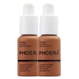 Glamza Phoera Foundation Make-up-Set mit vollständiger Abdeckung – 24h haltbare Ölkontrolle – weiche, glatte, matte, makellose Abdeckcreme – inkl. 2x30 ml Foundation & Silikon-Blender (109 Mokka)