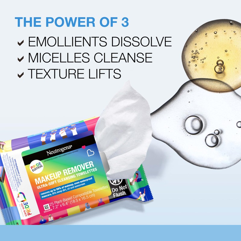 Care with Pride Neutrogena Makeup Remover Cleansing Towelettes, 25 Count,