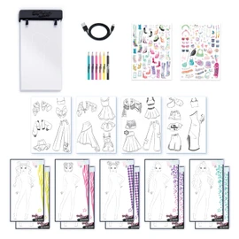 C Toys Light Board - Mode with Creative Set - LED Drawing Table with Pencils, Stencils and Stickers - Design Set Clothes with Accessories for Kids