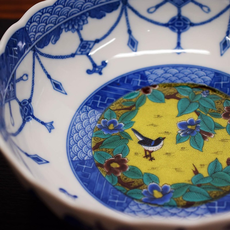 Stylish Tableware, Kutaniyaki Pot, Yoshidaya Camellia, Bird, Pottery, Japanese Tableware,