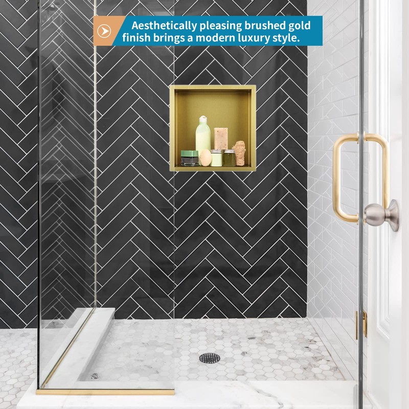 Sanbege 12"×12" Shower Niche Brushed Stainless Steel, Recessed Shower Caddy,