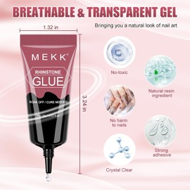 MEKK Rhinestone Glue for Nails,15g Super Strong No Wipe Nail Charm Glue for Crystals,Beads,Charms,Diamonds & Gems,Cure Needed 3D Gel for Nail Art