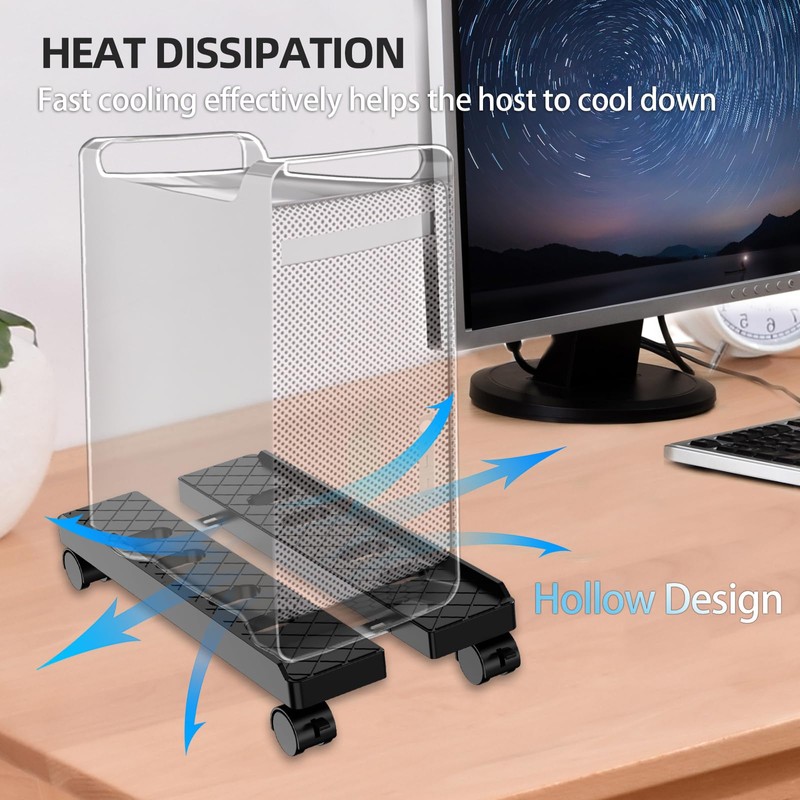 Hovadova Adjustable Mobile CPU Stand, Ventilated Computer Tower Stand with