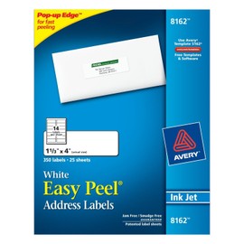 Avery : Easy Peel Address Labels for Inkjet Printer, 1-1/3 x 4, White, 350/Pack -:- Sold as 2 Packs of - 350 - / - Total of 700 Each