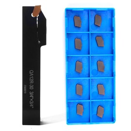 YUFUTOL 3/4"x3/4" Indexable Lathe Grooving Parting Holder QA12R-30 with 10 Pieces Carbide Inserts QC1403 Heavy Duty Right-Hand Lathe Cut Off Tool Carbide Inserts(QA12R-30 with 10 Pieces Inserts)