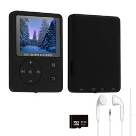 MP3 Player, Music Player, Small, 1.8-inch Color Screen, Music Player, Bluetooth 5.3 Compatible, SD Card Player, 64 GB SD Card Included, Supports up to 128 GB, HIFI Sound Quality, Lightweight, Compact, Multifunctional for Double Speed Playback, Recording, Image Viewing, Digital Audio Player, For Commuting and Practice, Japanese Instruction Manual Included (Black)
