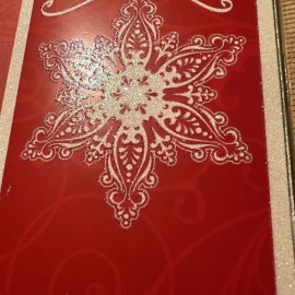 Vtg UNUSED Christmas Card Glitter White Snowflake On Red Money check Size W/Env