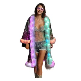 Sequin Coat for Women Smart LED Light up 15 color Flash Sparkly Jacket Rave Costume Music Festival Outwear M