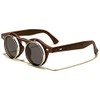 Dweebzilla Faux Wood Frame Round Flip Up Sunglasses (Dark Brown