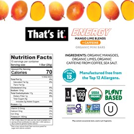 That’s it. Mango Lime Energy Mini Bars | 100mg Natural Caffeine |Mango Lime| Allergy-Friendly, Nut Free, Organic, Non-GMO, Gluten-Free Snacks | 15 Count