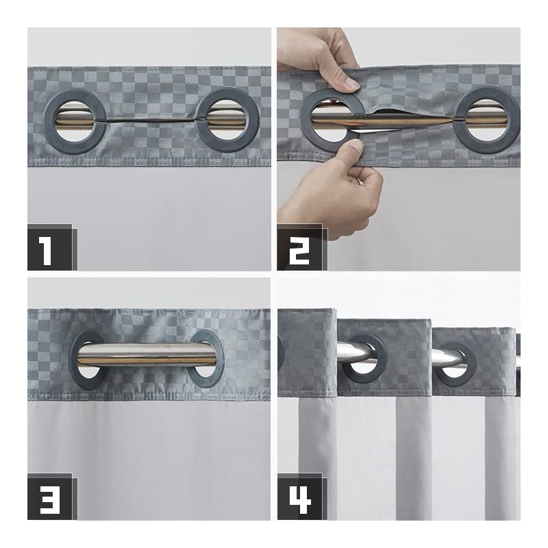 Furlinic No Hook Shower Curtain with Snap in Fabric Liner