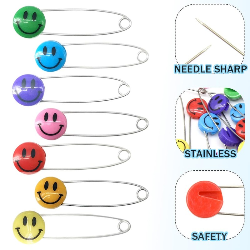 Ruidee 30 Pcs Diaper Pins Cute Smile Face Nappy Pins