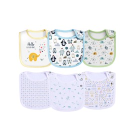 Maiwa 6 Pack Waterproof Cotton Baby Bibs with Snaps for baby boys girls teething drooling and feeding