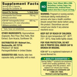 Spring Valley Extra Strength Ashwagandha, KSM-66 Supplement, 1300 mg, 60 ct-2pk